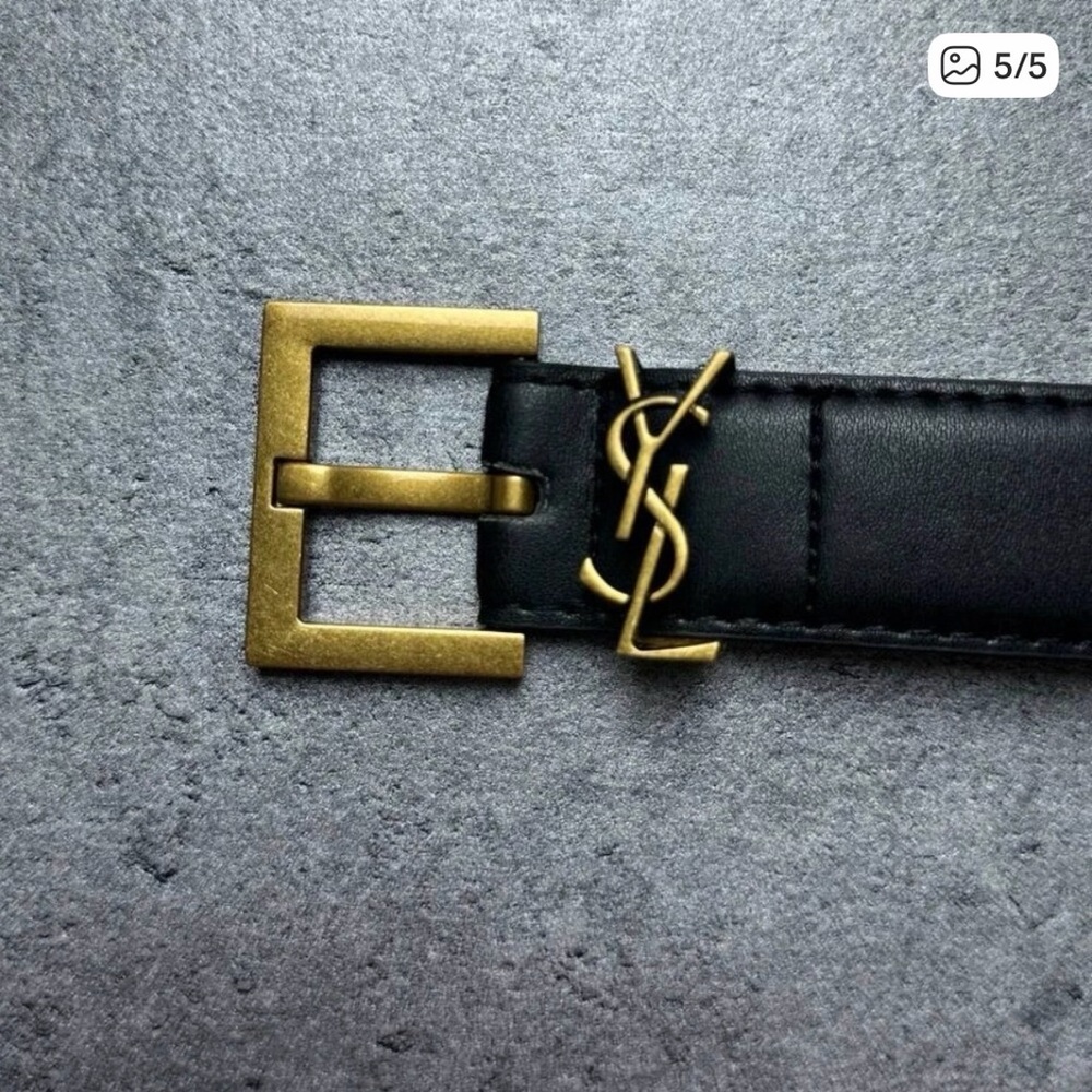 YSL - Yves Saint Laurent Black Belt with Gold Buckle - 80cm - Picture 3 of 4